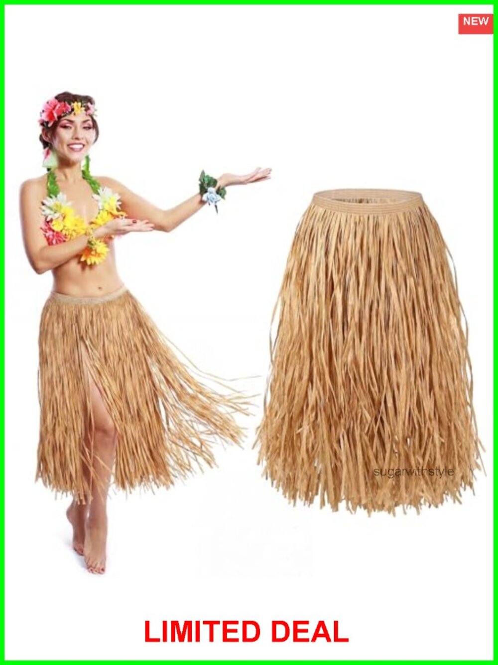 31-Inch Natural Raffia Hawaiian Grass Skirt Luau Hula Tropical Party Costume